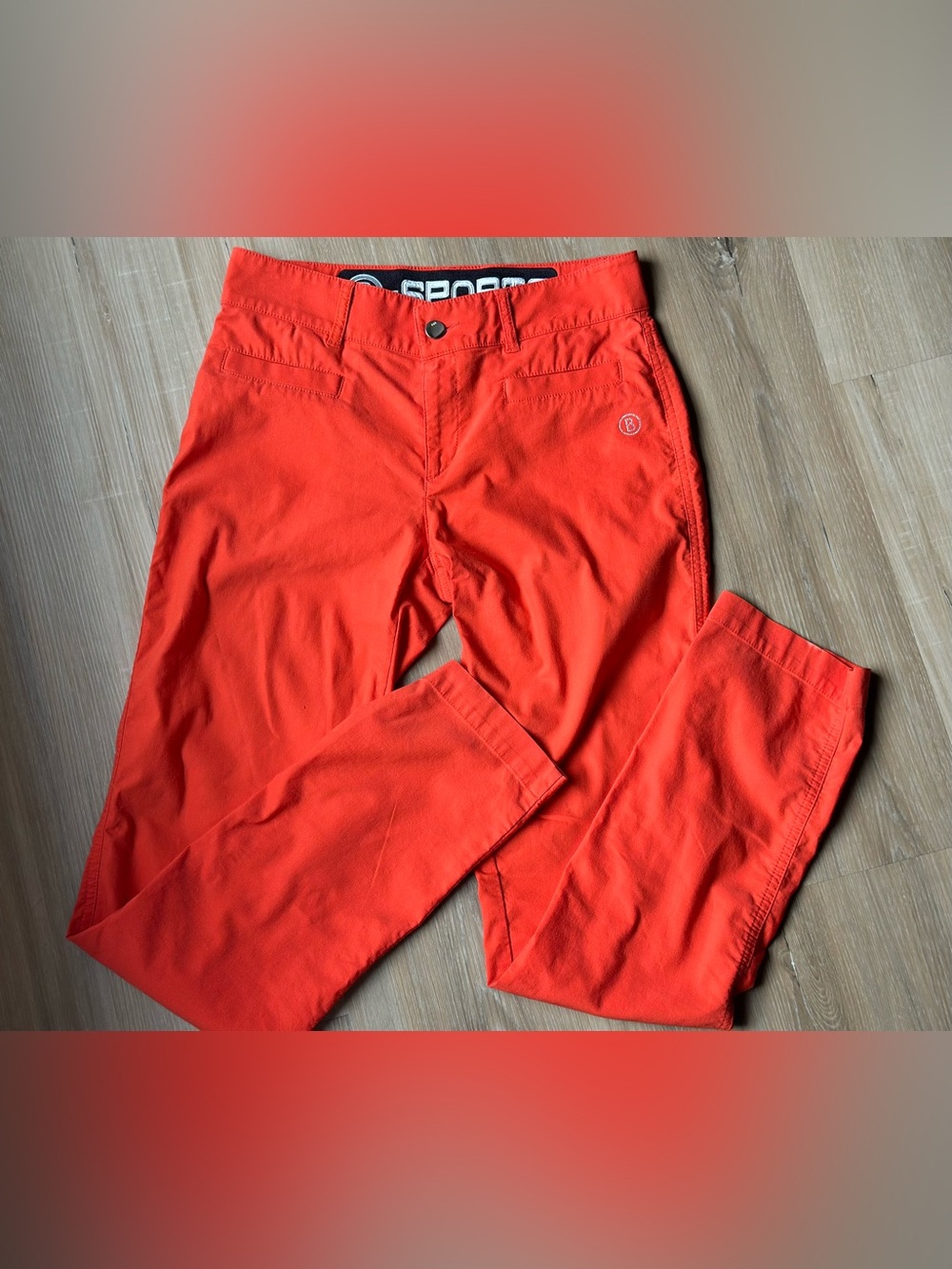 Bogner Sport Orange-Red Skinny Stretch Trousers Moto Zipper Back Pockets US 4